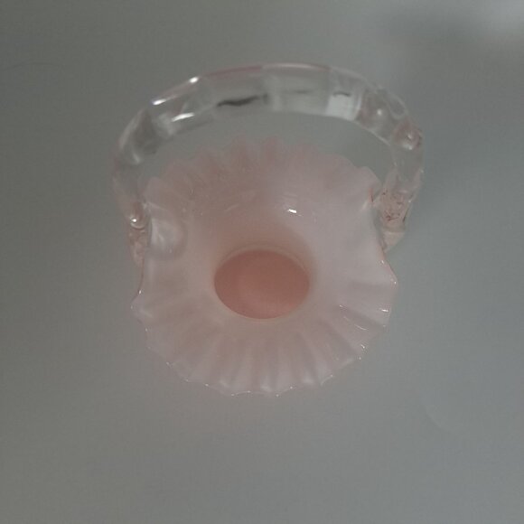 Fenton Overlay Pink Handled Glass Basket With Ruffled Edge - Picture 3 of 16